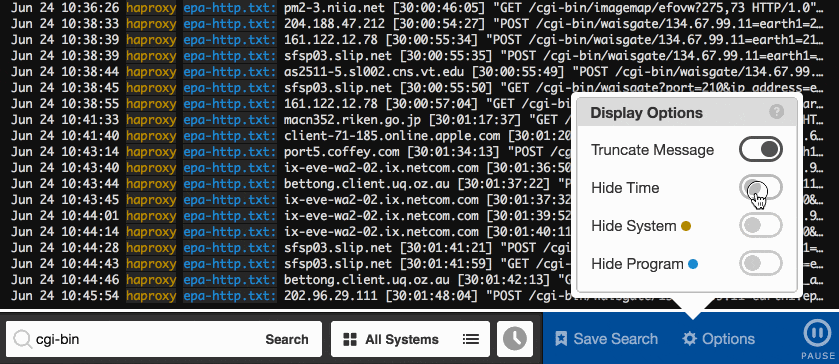 Hide Time, System, Program