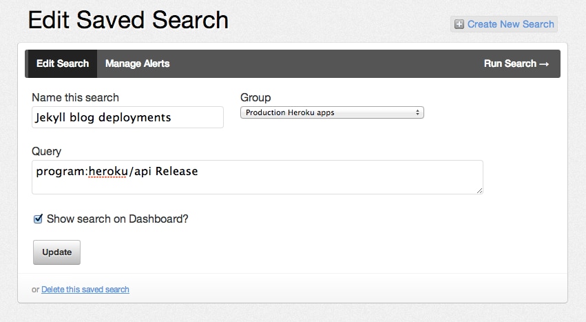 Saved search settings - Show search on dashboard