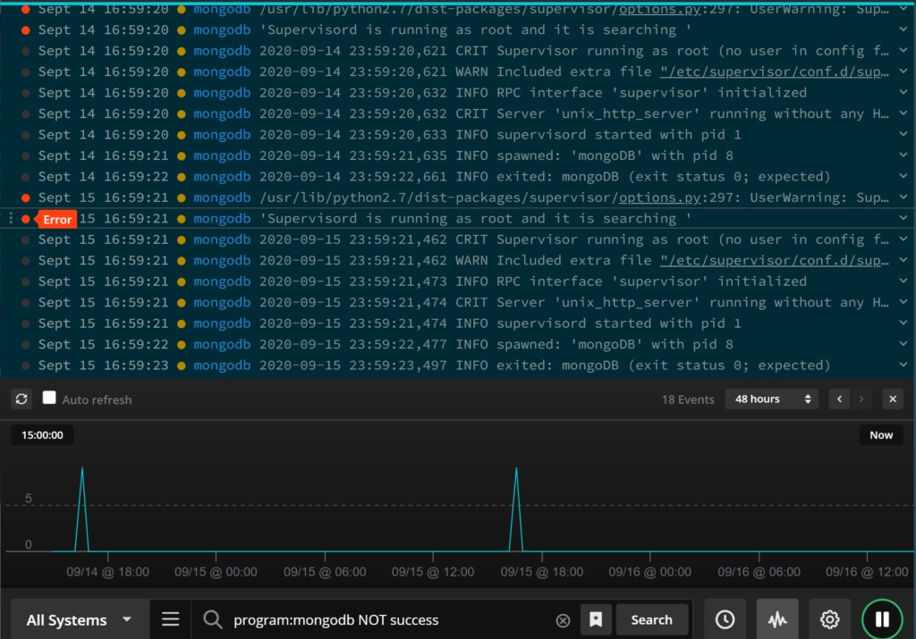 To narrow down the search results in Papertrail add a '-' or 'NOT' before a a system name, log level, or message text.