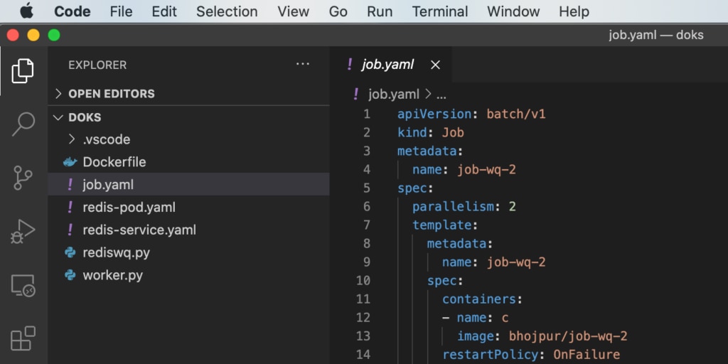 Edit the job.yaml file to change the image field