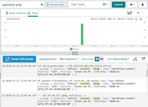 Search screen in Loggly for troubleshooting firewall issues in DigitalOcean.