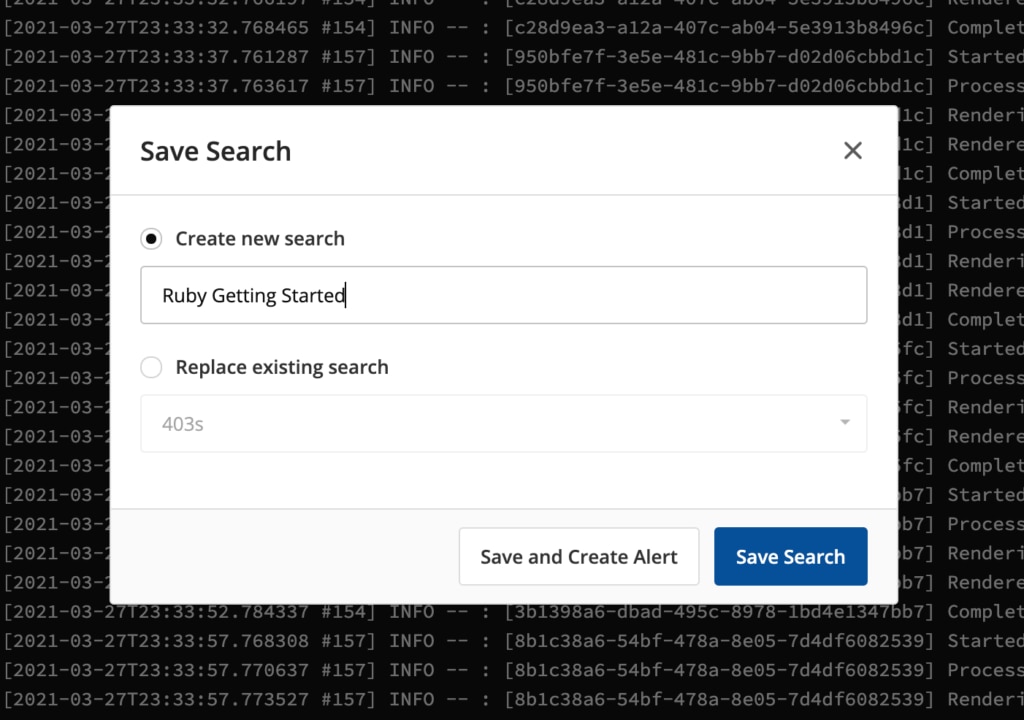 Saving searches in Papertrail