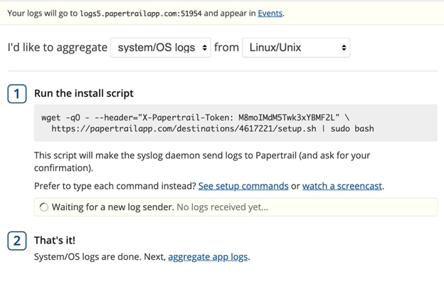 New log source in Papertrail