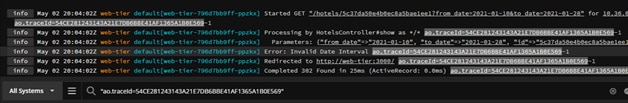 Filtering using the Trace ID allows you to focus on event messages related to the request.