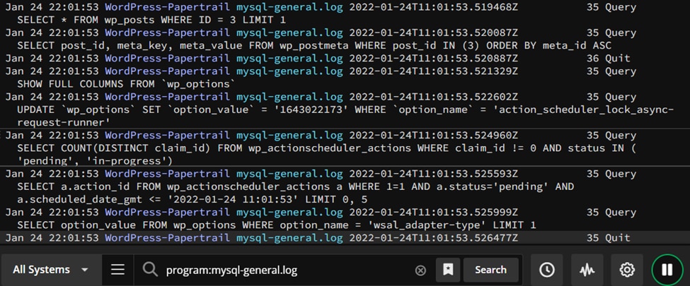 MySQL logs streaming to Papertrail