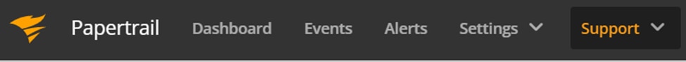 Papertrail navigation bar with the Event menu