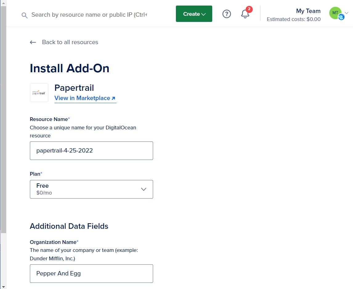 Installing the Papertrail SaaS Add-On
