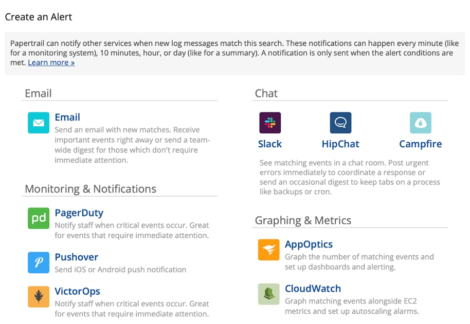 Papertrail and Slack integration option