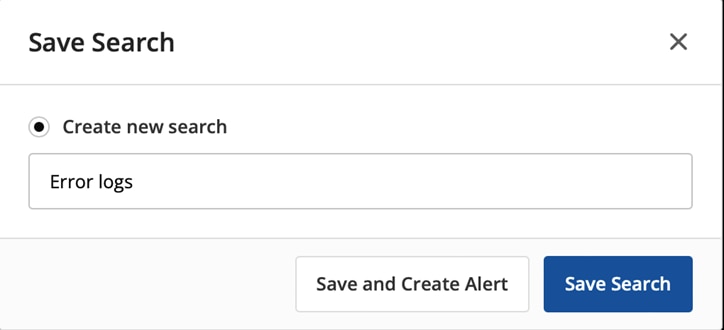 Papertrail save search menu provides options for creating alerts.