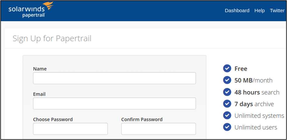 Papertrail sign up form